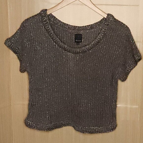 Ella Moss Black Silver Cropped Short Sleeve Sweater Small - Picture 1 of 7